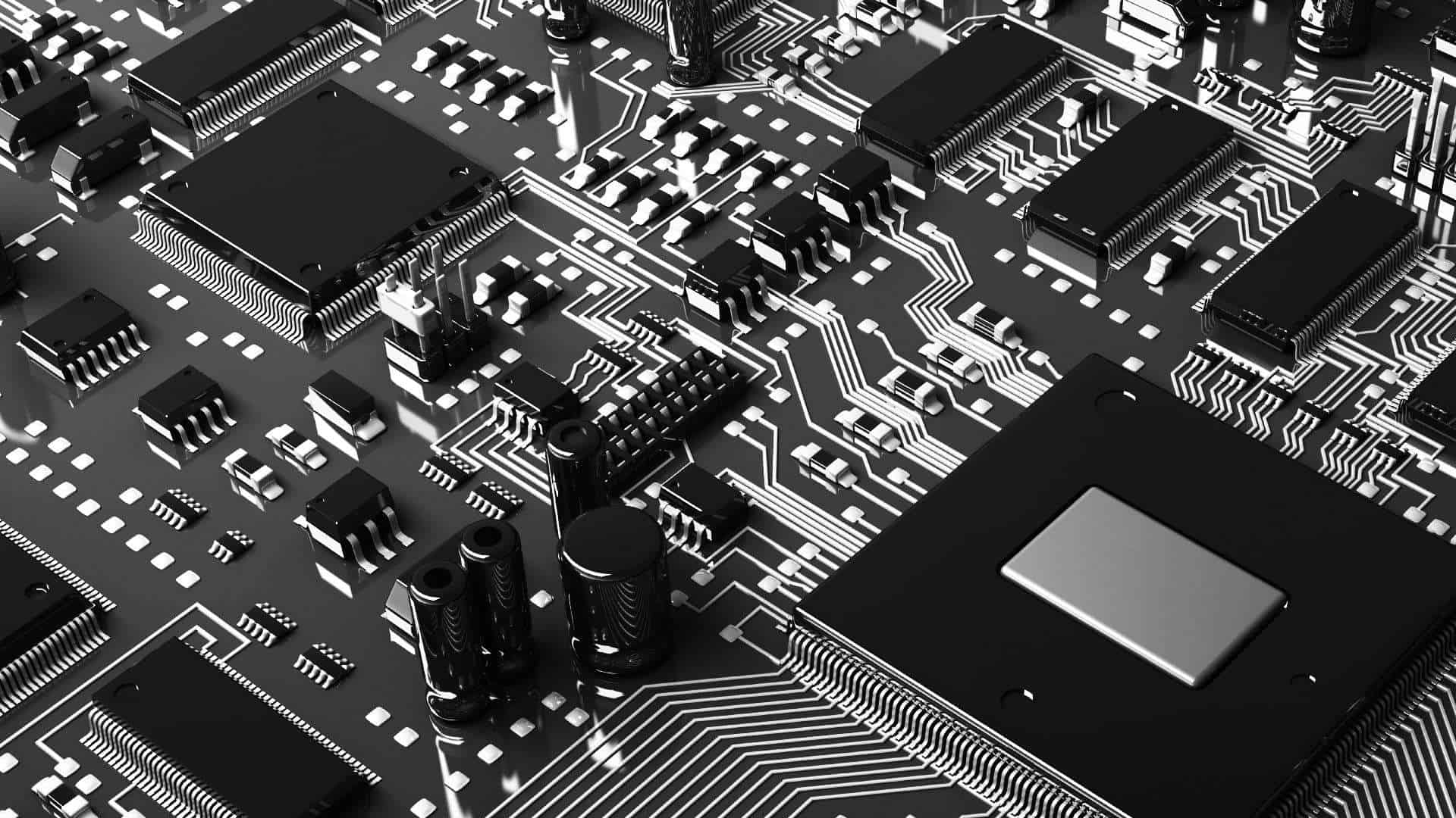 Blac and white image of a circuit board